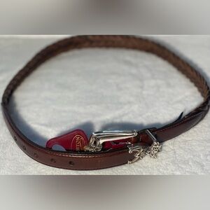 Brighton Braided Brown Leather Belt Silver Flower Buckle Q3707 Small 28 New